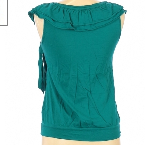 Elle Scoop Neck Teal Green Ruffle Tank with Side Bow - Picture 3 of 5